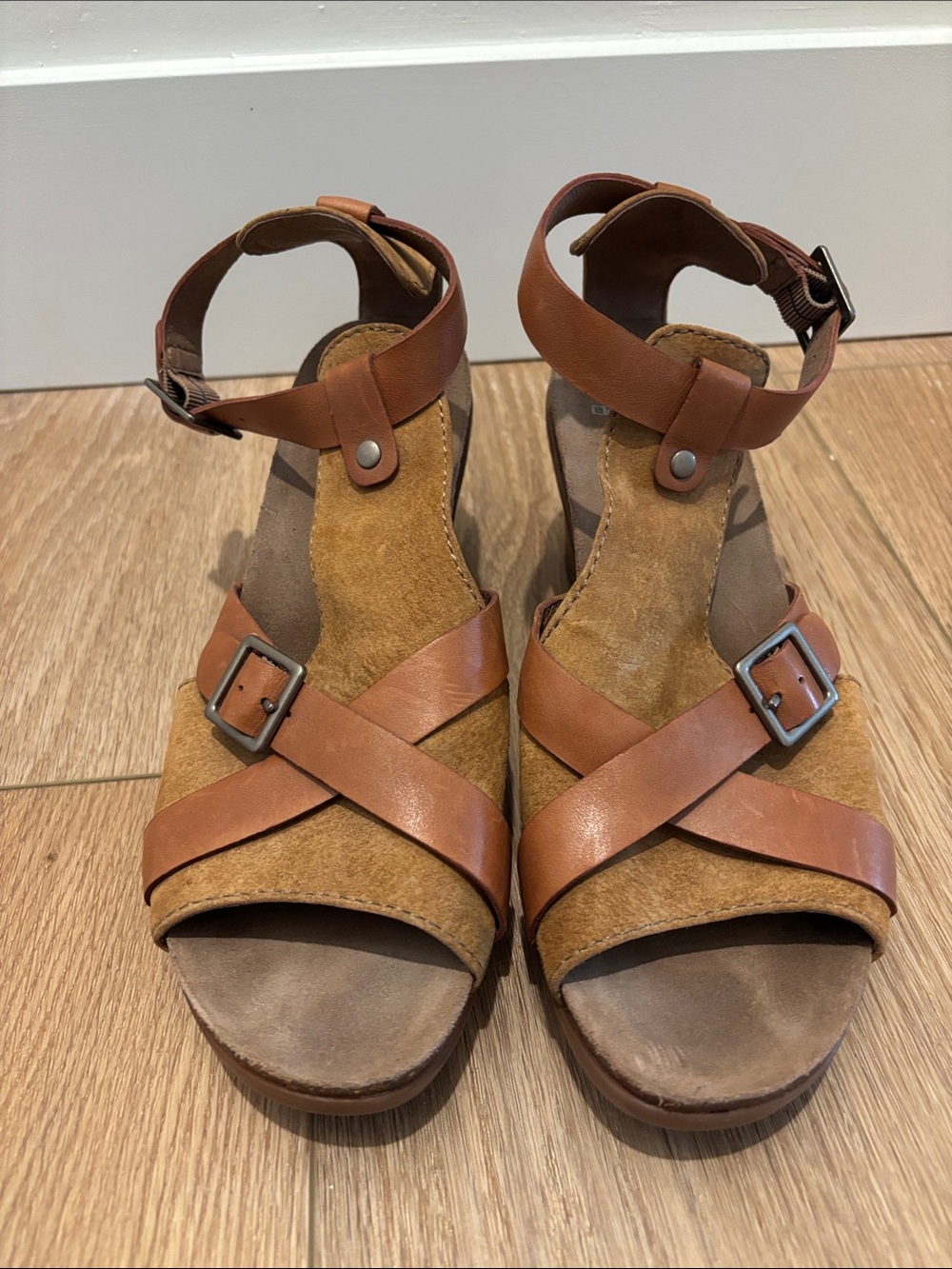 Dansko Brown Leather & Suede Strappy Wedge Sandals
